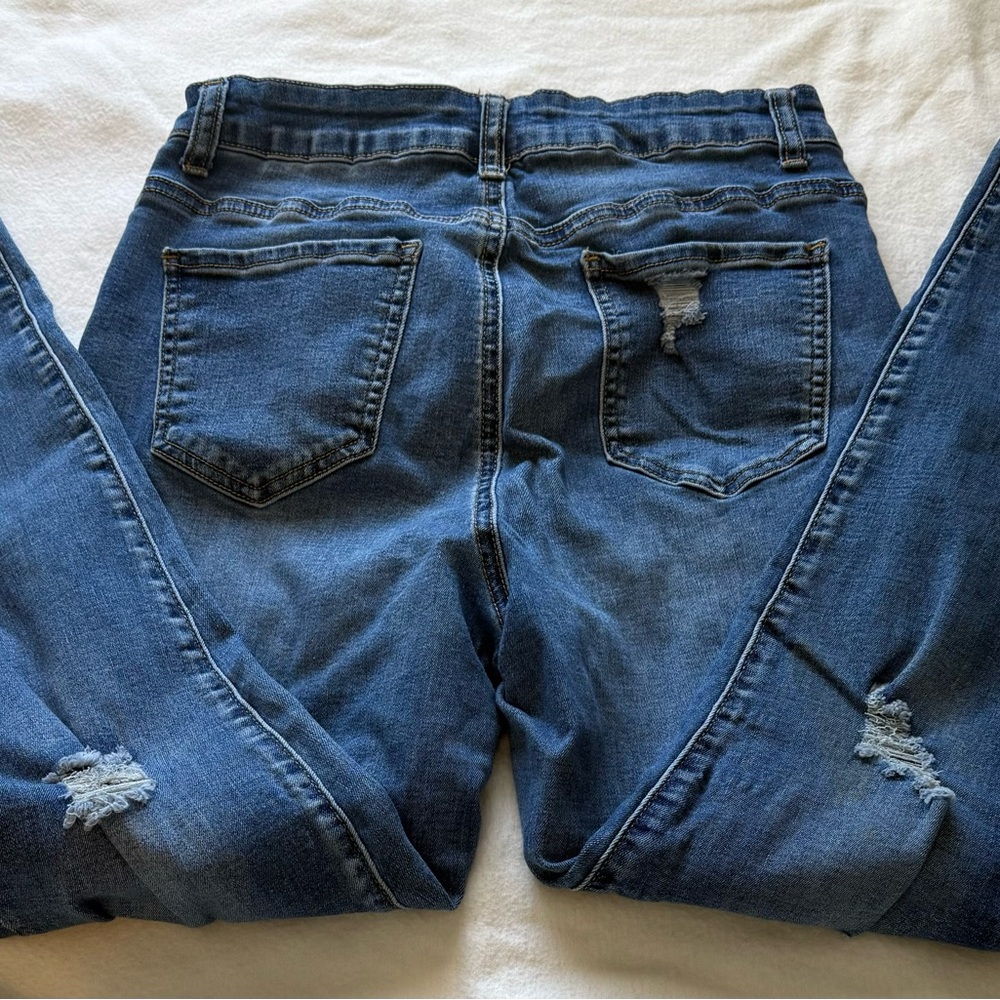 Wax Jean Women's Ripped Skinny Jeans in Blue - Picture 3 of 5